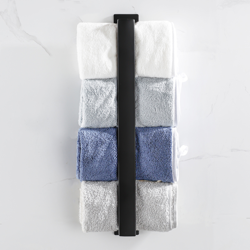 No Drill Black Stainless Steel Towel Holder, Self Adhesive Bathroom Towel Rack, Wall Shower Shelf