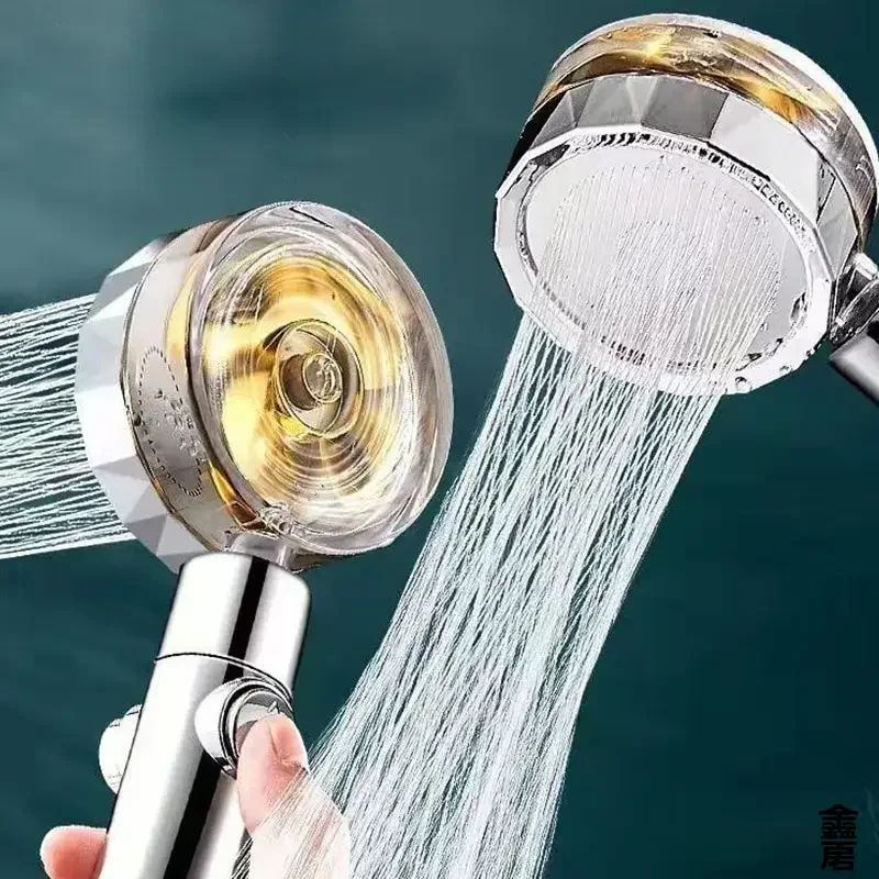 Pressurized 360° Rotating Turbo Shower Head with Water-Saving Propeller Flow