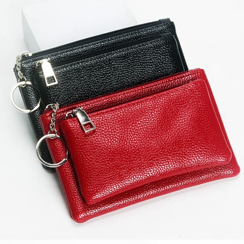 PU Leather Slim Wallet, Fashion Solid Color Zipper Coin Purse, Credit Card Holder, Lychee Pattern Clutch For Women