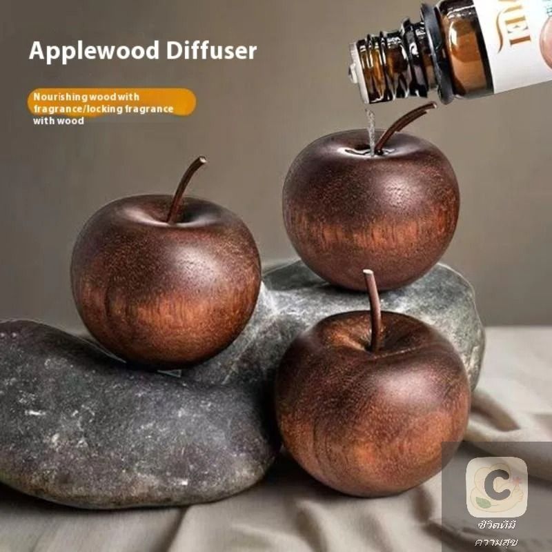 HUA HUA Hand-Carved Wooden Apple Diffuser | Natural Rosewood Essential Oil Passive Diffuser for Home, Car & Wellness