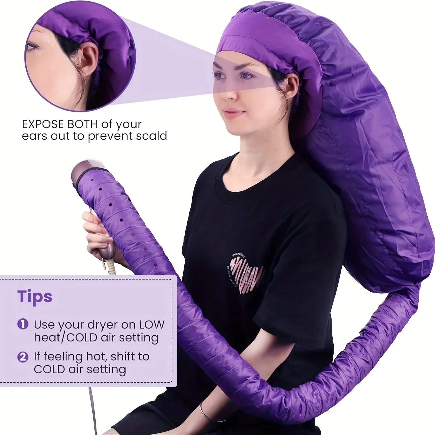 Adjustable Bonnet Hair Dryer Attachment with Deep Conditioning Cap for Curly and Textured Hair