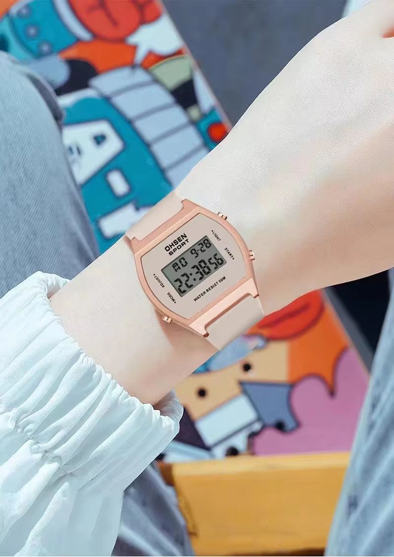 White Waterproof Digital Sports Watch for Women with Alarm and LED Display