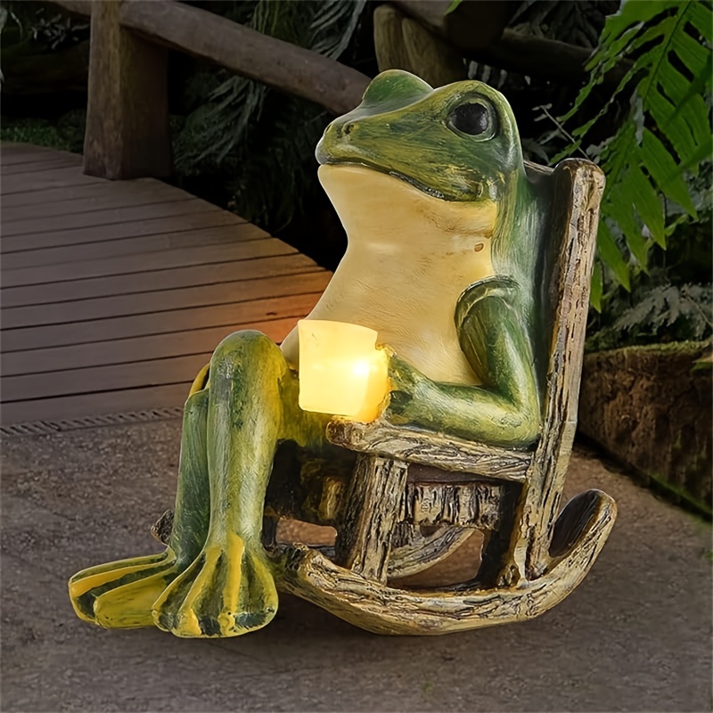 Solar Powered Frog Garden Statue with Lights, Mini Outdoor & Indoor Decor, Perfect Holiday Gift for Halloween, Christmas