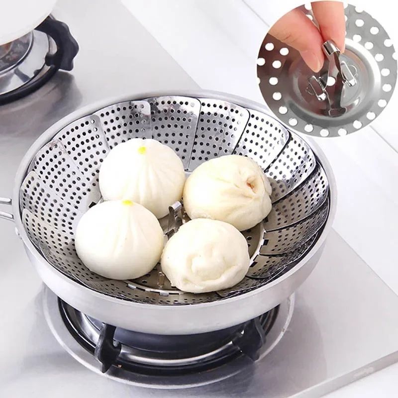 Multifunctional Stainless Steel Retractable Folding Steamer Plate, Silver Food Steamer for Vegetables, Fruits, Seafood