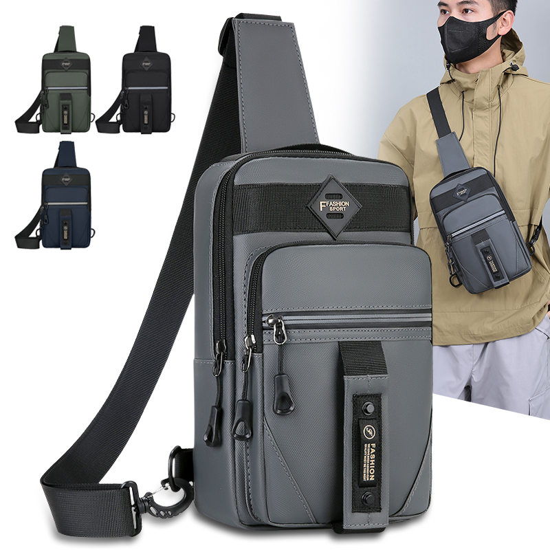 Mens Casual Chest Bag Multi Compartment Storage Fashionable Shoulder Bag, Commuting & Motorcycle Chest Bag