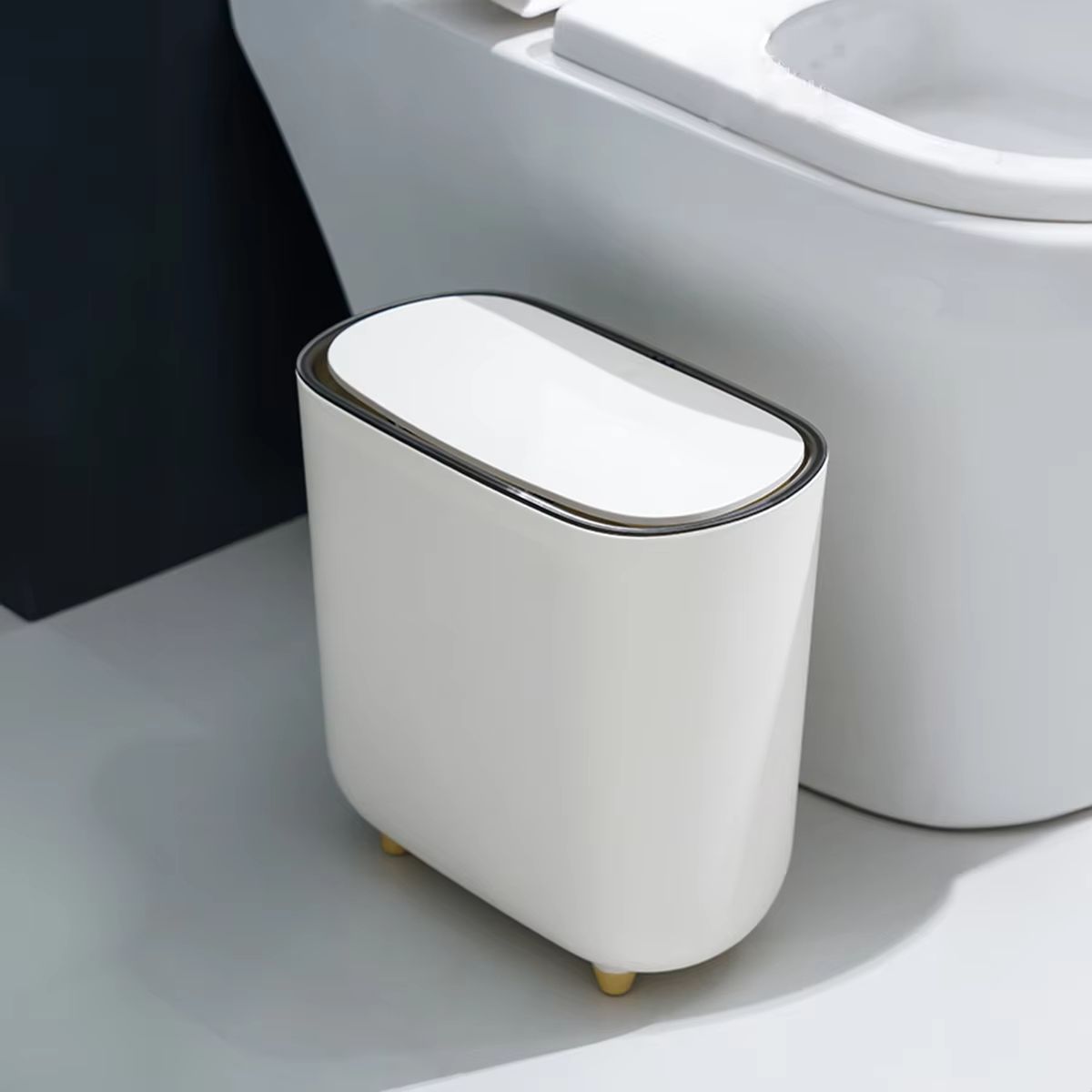 Narrow Press Ring Trash Can with Lid for Bathroom and Small Spaces