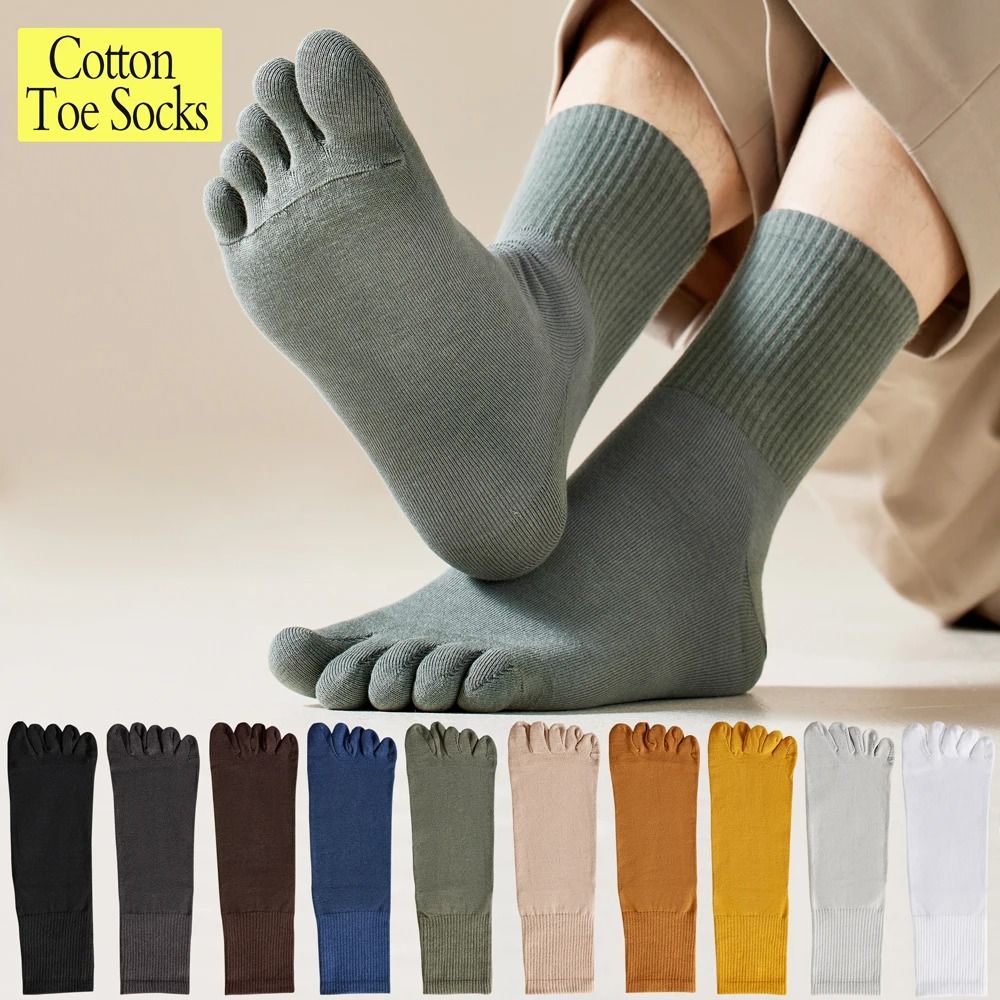 Mens Cotton Toe Socks for Sports and Daily Wear