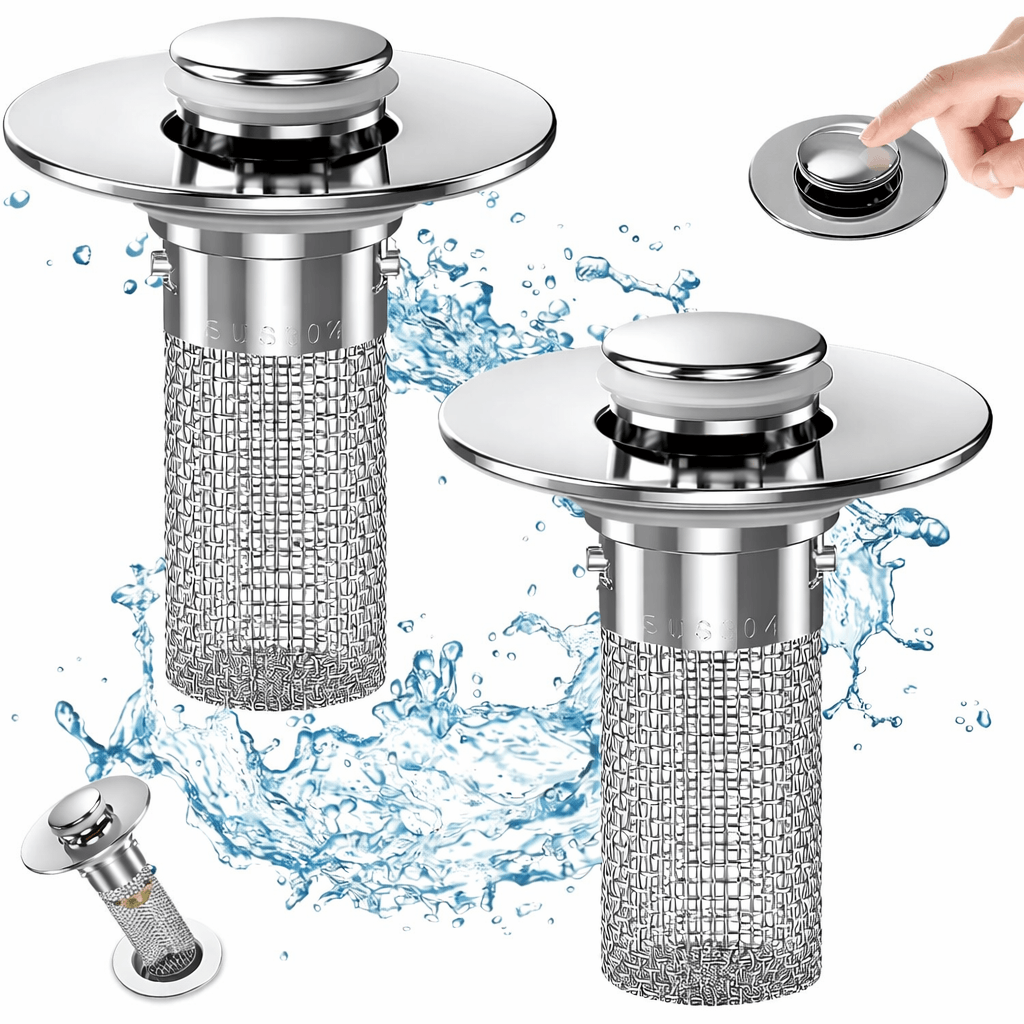 Pop-Up Bathroom Sink Drain Strainer with Removable Stainless Steel Hair Catcher and Drain Stopper