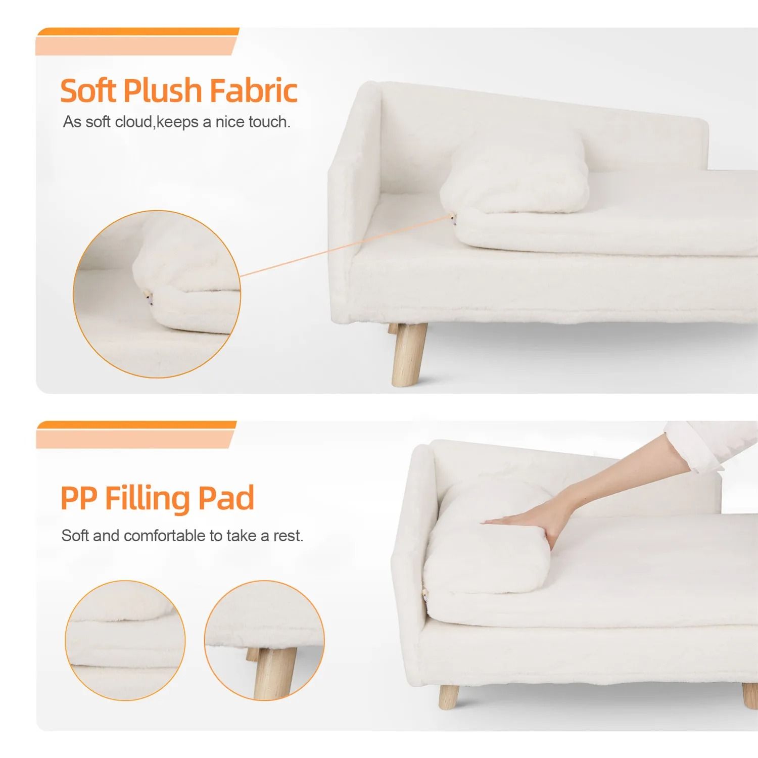 Elevated Pet Sofa Bed with Wood Legs and Waterproof Cozy Pad