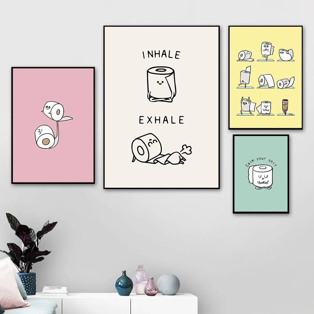 Yoga Toilet Paper Canvas | Funny Minimalist Washroom Art | Executive Suite & Nordic Sanctuary Decor