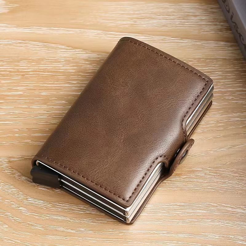 RFIDShield Duo-Alloy Pop-Up Card Wallet – PU Leather & Aluminum Alloy