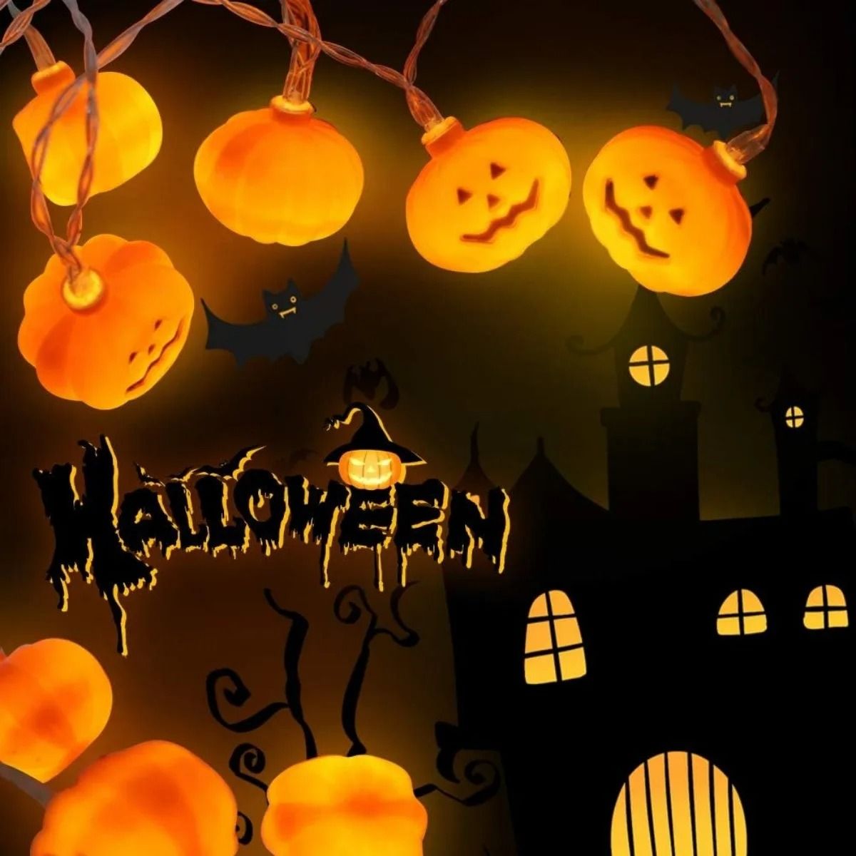3D Pumpkin LED String Light Battery Powered Halloween Decorative Lamp 10 or 20 LEDs
