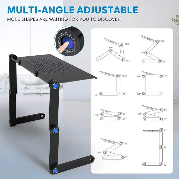 Adjustable Laptop Table Stand Portable Lap Desk with Mouse Pad and Cooling Holder