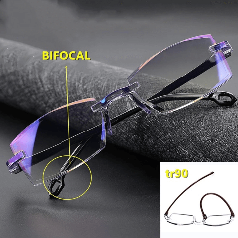 Multifocal Rimless Blue Light Glasses | Presbyopic Anti-Blue Rimless Glasses |Stylish Rimless Blue Light Reading Glasses