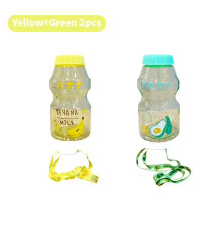480ml Kawaii Milk Carton Water Bottle Cute Plastic Drinking Bottle with Cup and Strap