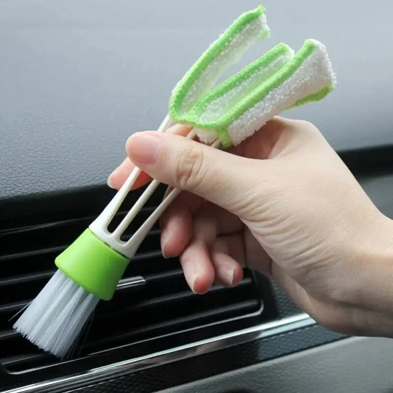 Mini Double-End Micro Fiber Vent Duster, Multifunction Car Air Vent Cleaner, Portable Removable Cloth Cover Cleaning