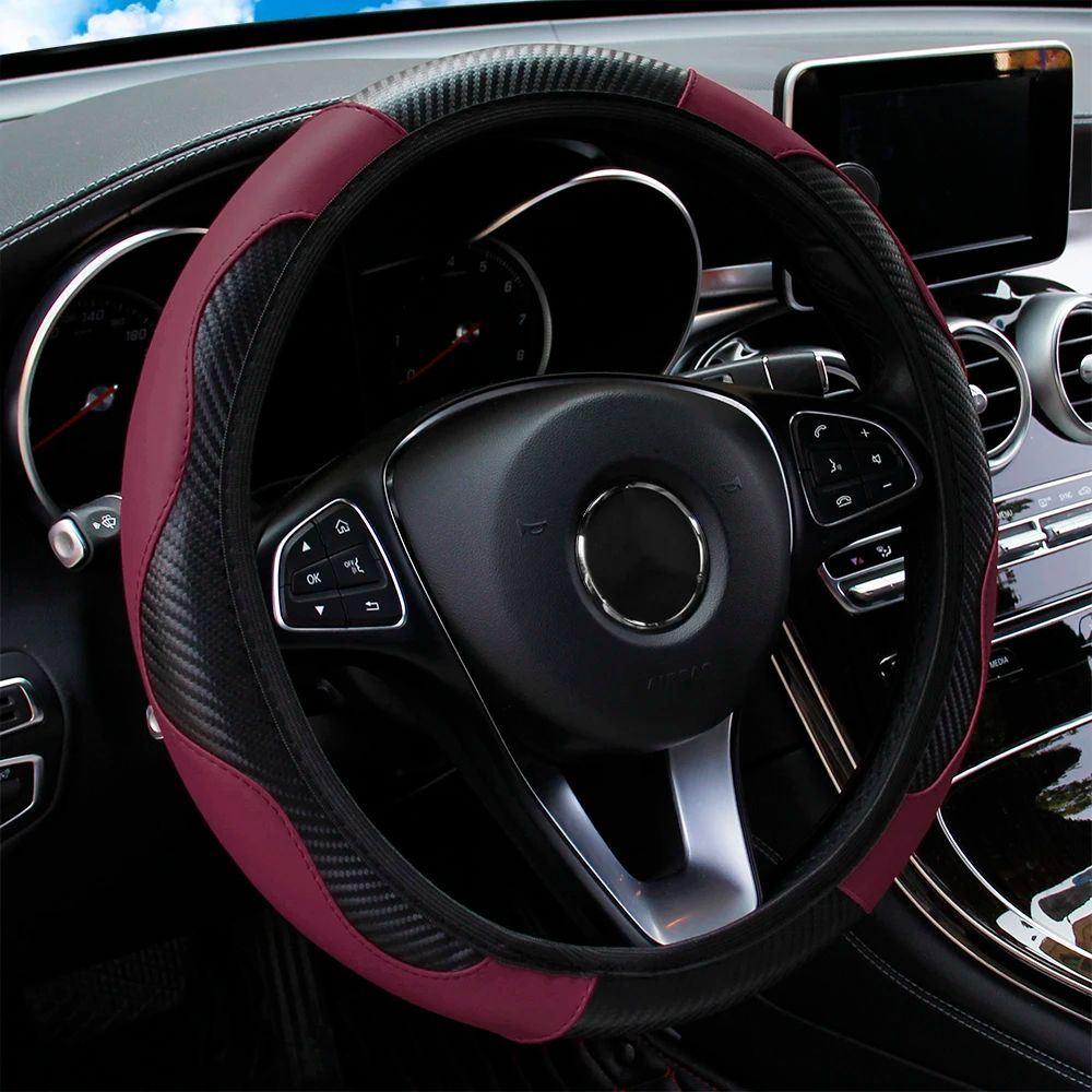 PU Carbon Fiber Leather Steering Wheel Cover