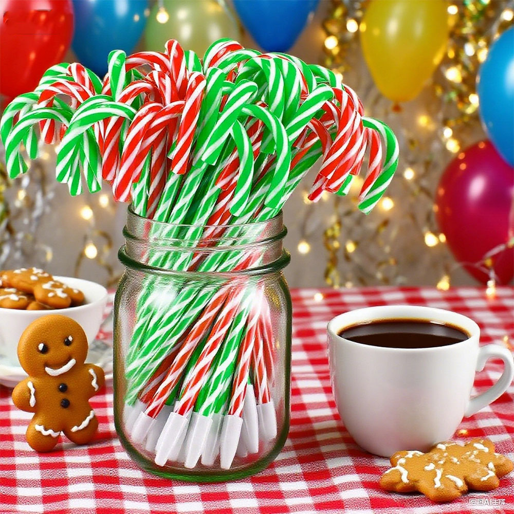 Festive Candy Cane Ballpoint Pens Set Christmas Writing Gift Set