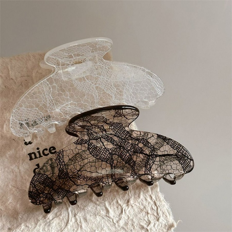 Lace Pattern Claw Clip for Women - Shark Clip for Back Head Texture and Mature Half Tie Hair