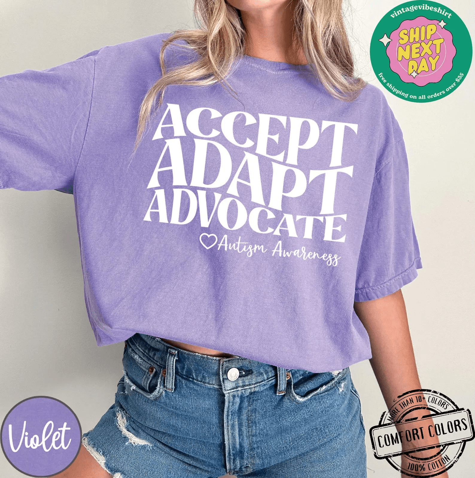 Accept Adapt Advocate Autism Awareness Sweatshirt – Comfort Colors Crewneck Gift