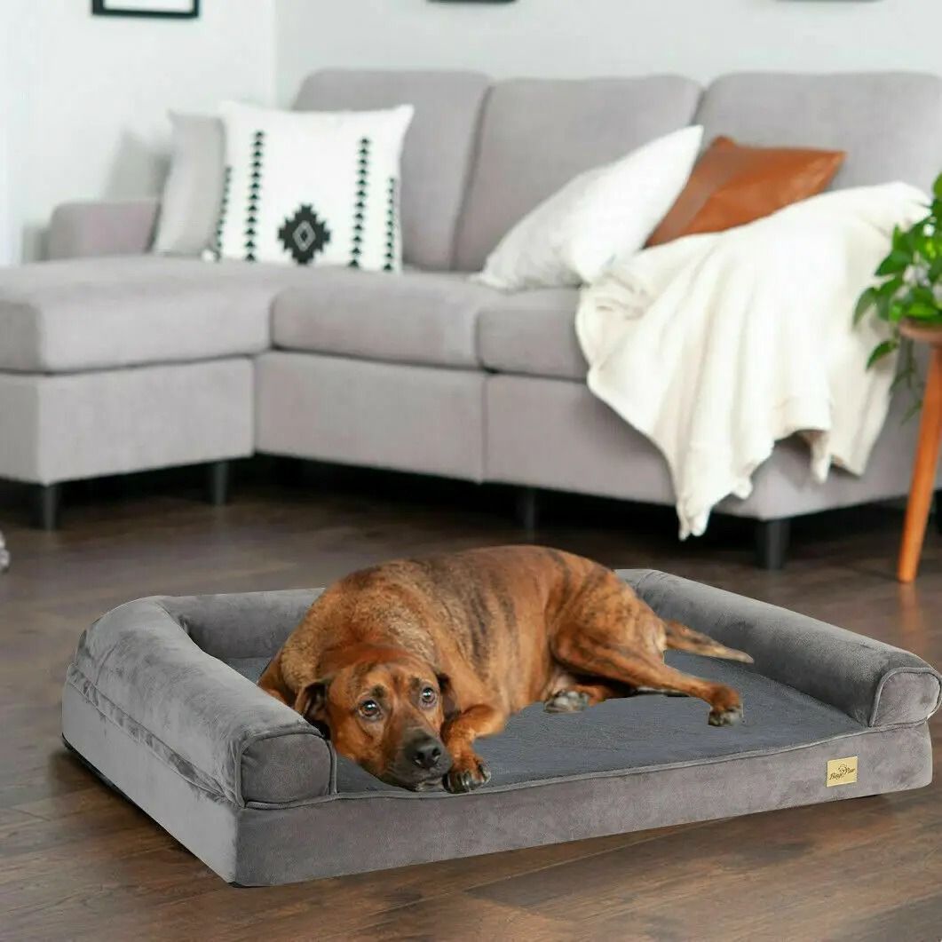 Orthopedic Dog Bed with Bolster Support and Washable Cover for Large Pets