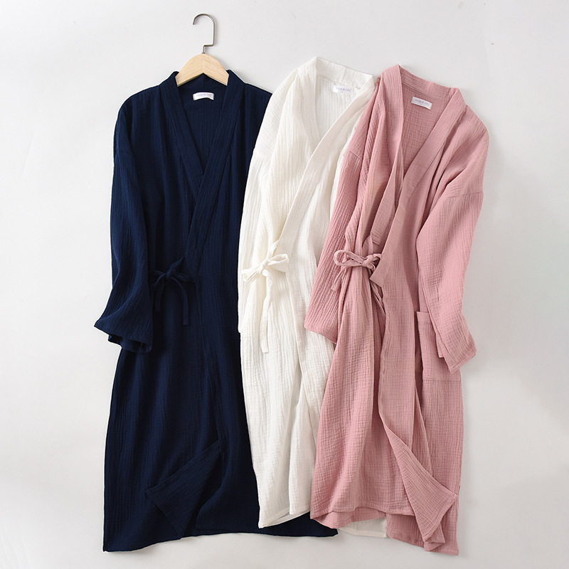 Japanese Robe for Couples, New Spring and Autumn Cotton Crepe Bathrobe, Men and Women Sleepwear