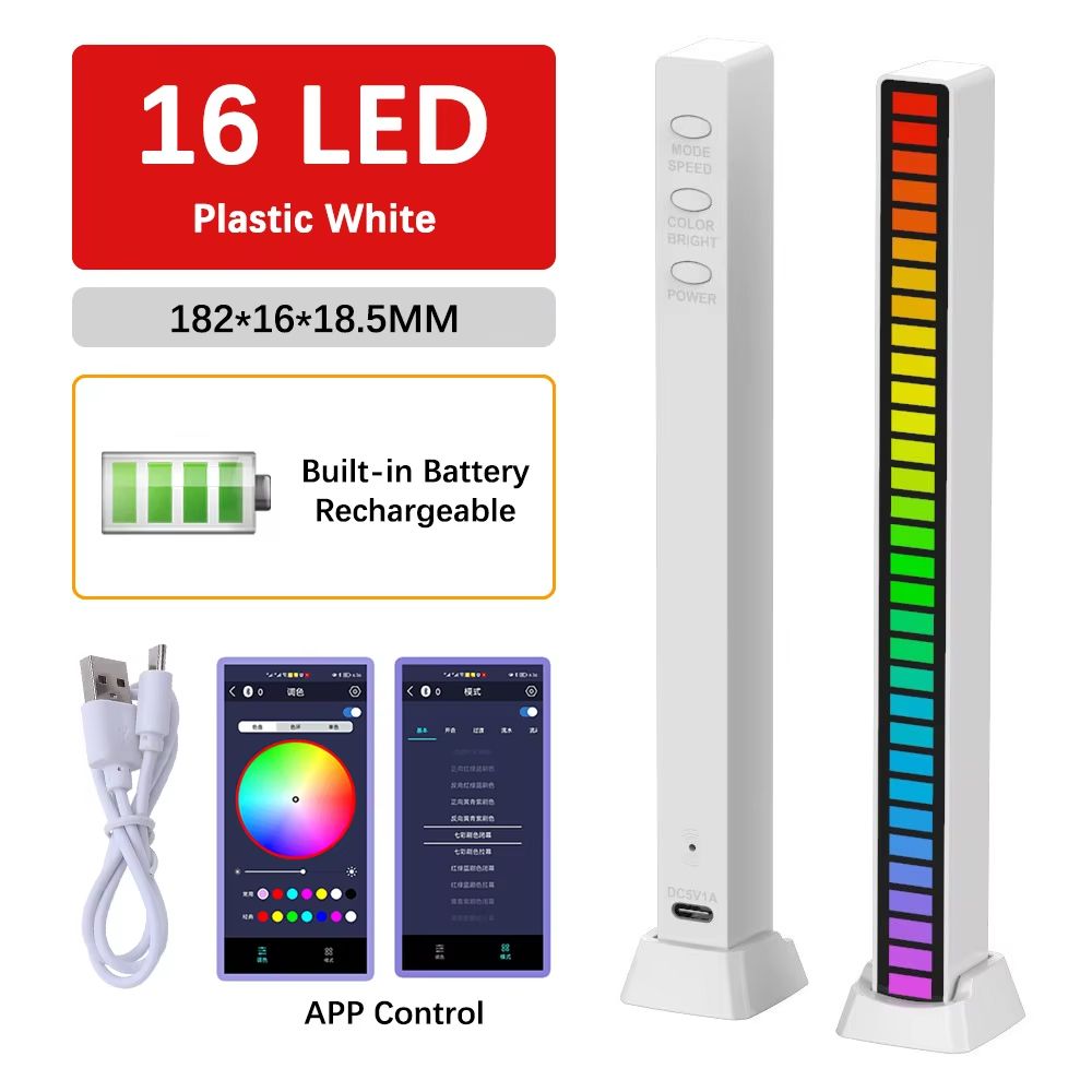 AuraBeat Rechargeable Sound Activated RGB Light Bar 360 Ambient Lamp