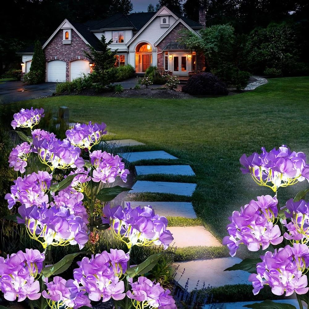 3-Head Solar Hydrangea & Rose Garden Lights | Decorative Floral LED Memorial Landscape Lighting