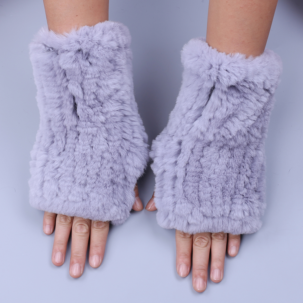 Luxury Rex Rabbit Fur Gloves for Women Soft Fingerless Winter Gloves Fluffy Fur Wrist Warmers
