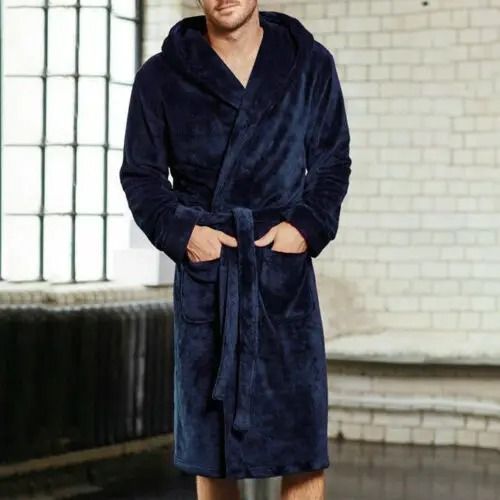 Mens Fashion Winter Plush Shawl Robe – Warm Lengthened Home Sleepwear & Luxury Bathrobe Coat