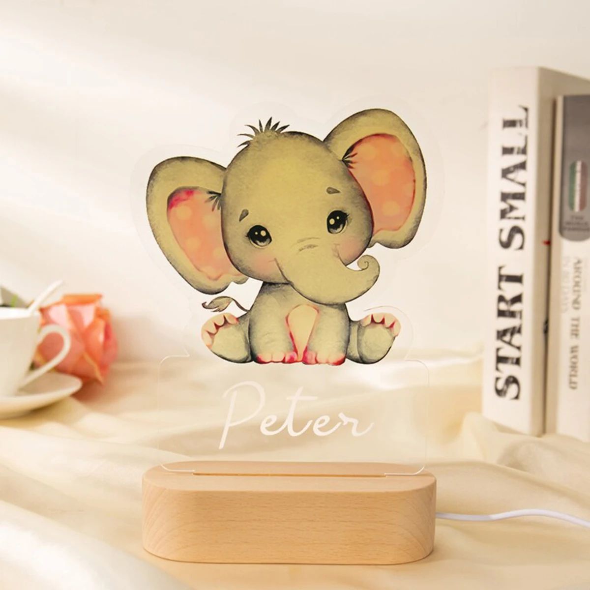 Personalized Kids Night Light Custom Name Animal Acrylic Lamp