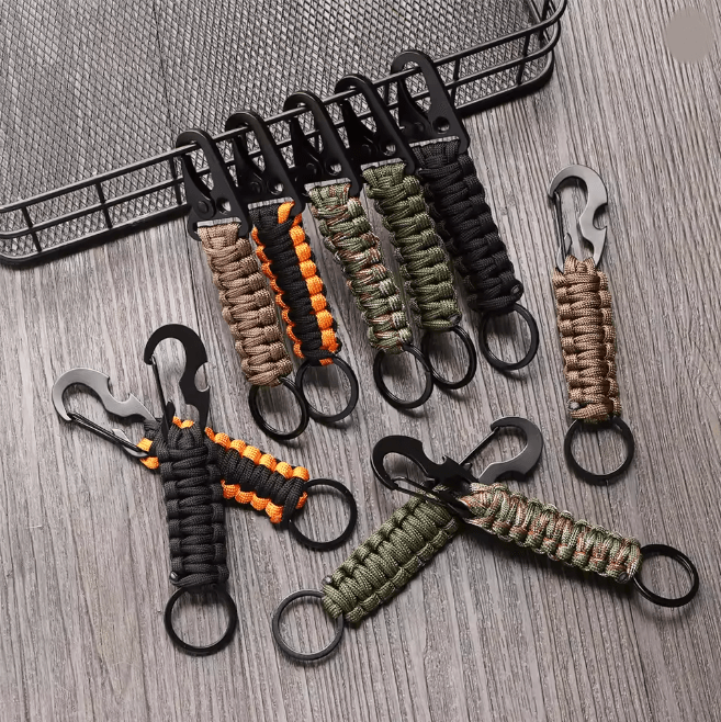 Outdoor Keychain Ring Camping Carabiner Military Paracord Cord Rope Camping Survival Kit Emergency Knot Bottle Opener To