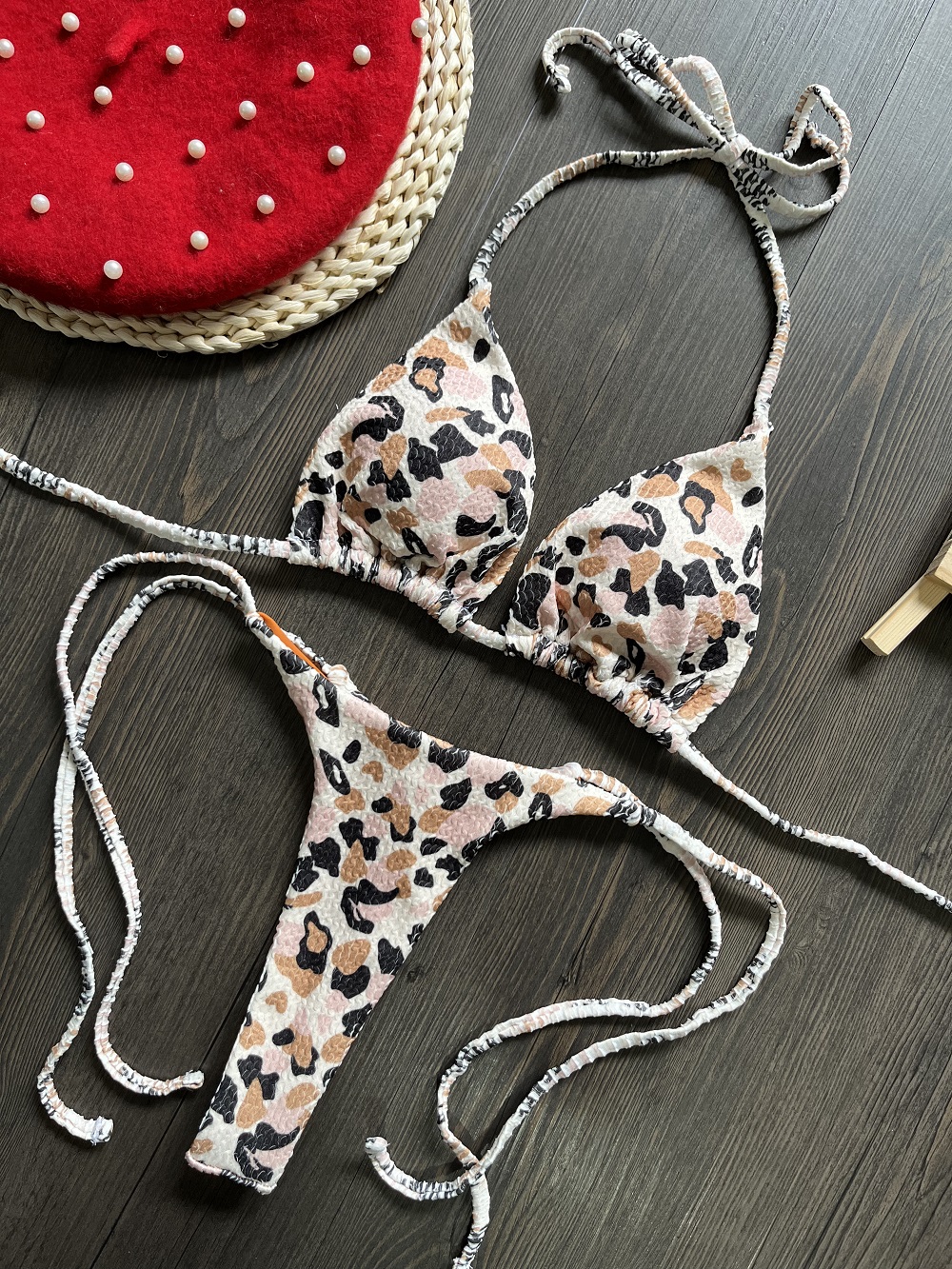 Sexy Leopard Thong Bikini Set Push Up Swimsuit Female Beachwear Bathing Suits