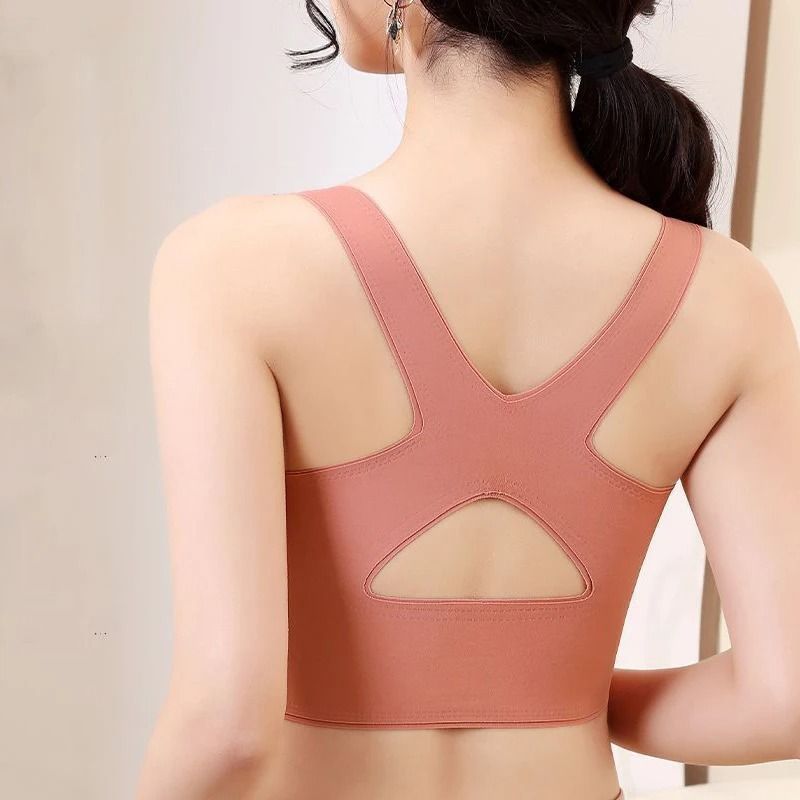 Elegant Front Buckle Lace Wireless Bra with Criss Cross Back