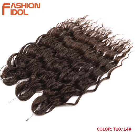FASHION IDOL 24-Inch Ombre Rainbow Water Wave Crochet Hair, Synthetic Deep Wave Braiding Extensions
