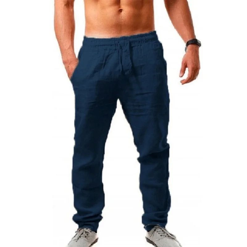 BreezeFlex Mens Linen Pants – Breathable Cotton Linen Casual Trousers with Elastic Waist