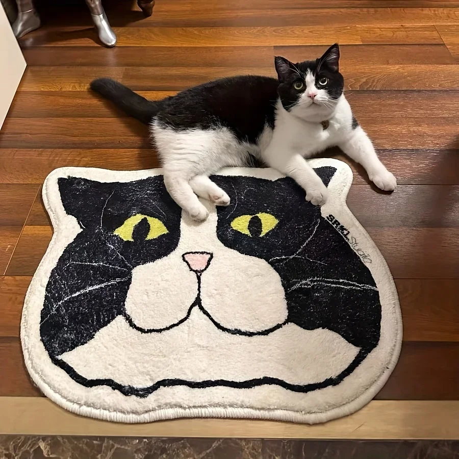 Cute Cat Non Slip Floor Mat Waterproof Stain Resistant Pet Themed Bathroom Kitchen Rug