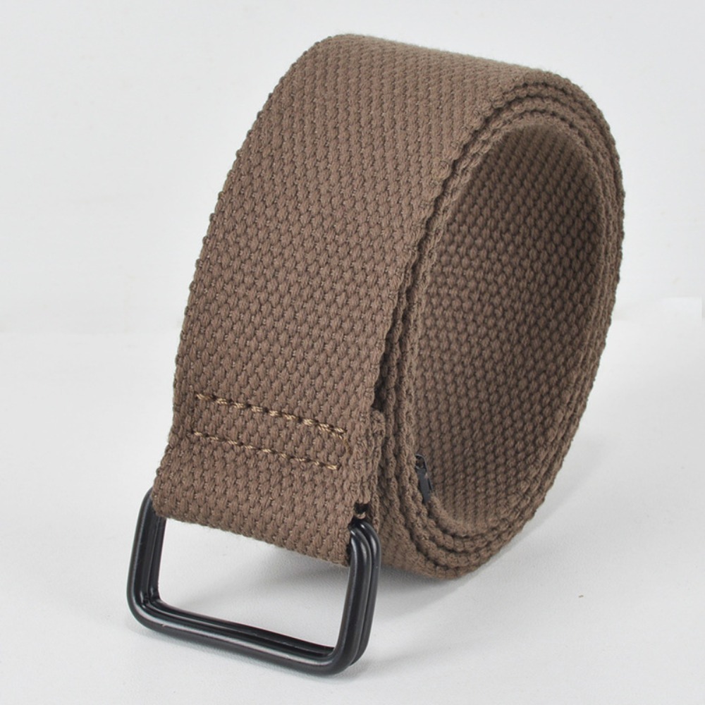Double Ring Buckle Canvas Belt for Men - Casual Cotton Fabric, Free Punch Design
