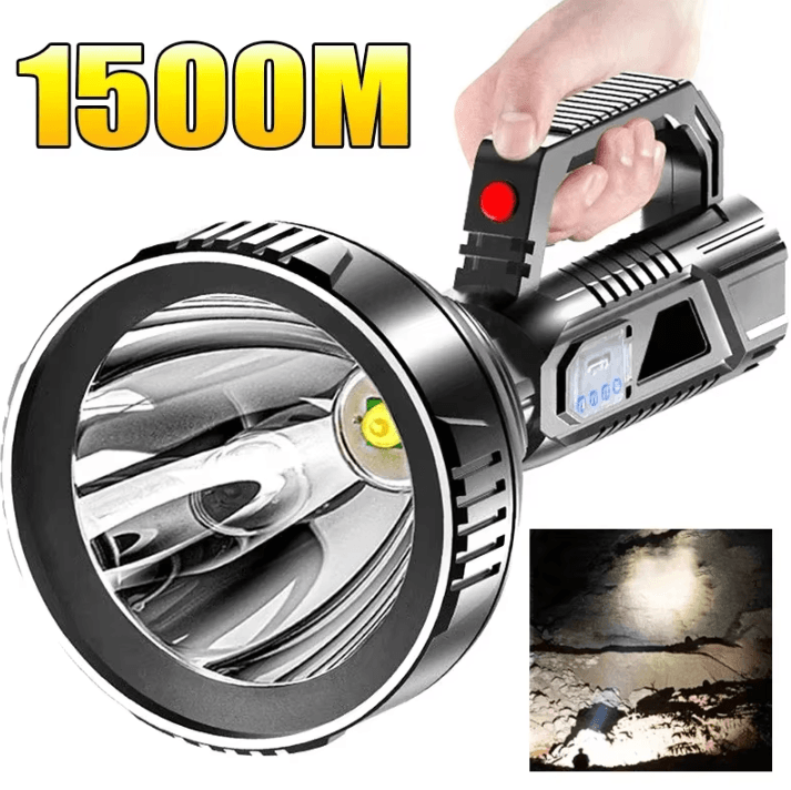 High Power USB Rechargeable LED Flashlight with Waterproof Spotlight for Fishing and Camping