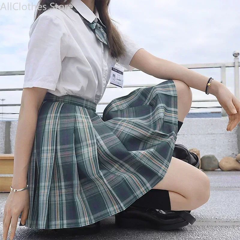 Korean JK Sailor School Uniform Set – Pink Plaid Pleated Skirt & Blouse Cosplay Outfit for Women