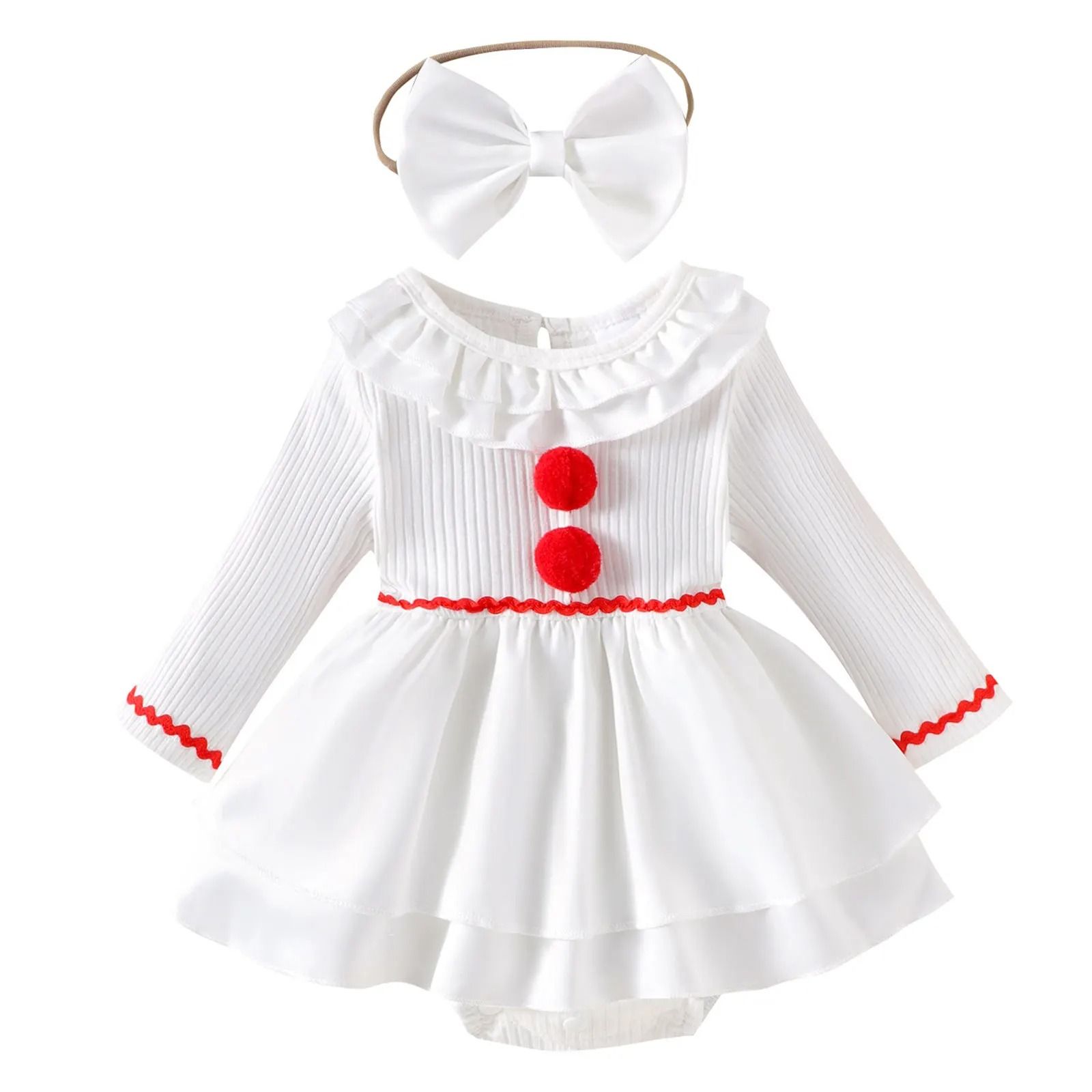 Baby Girl Creepy Clown Cosplay Costume | Premium Layered Gray Joker Dress Romper & Halloween Party Outwear