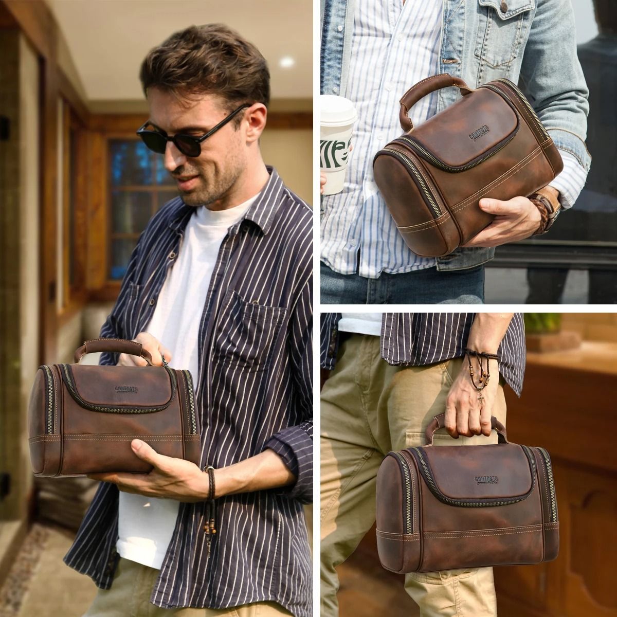 Mens Business Travel Leather Toiletry Bag