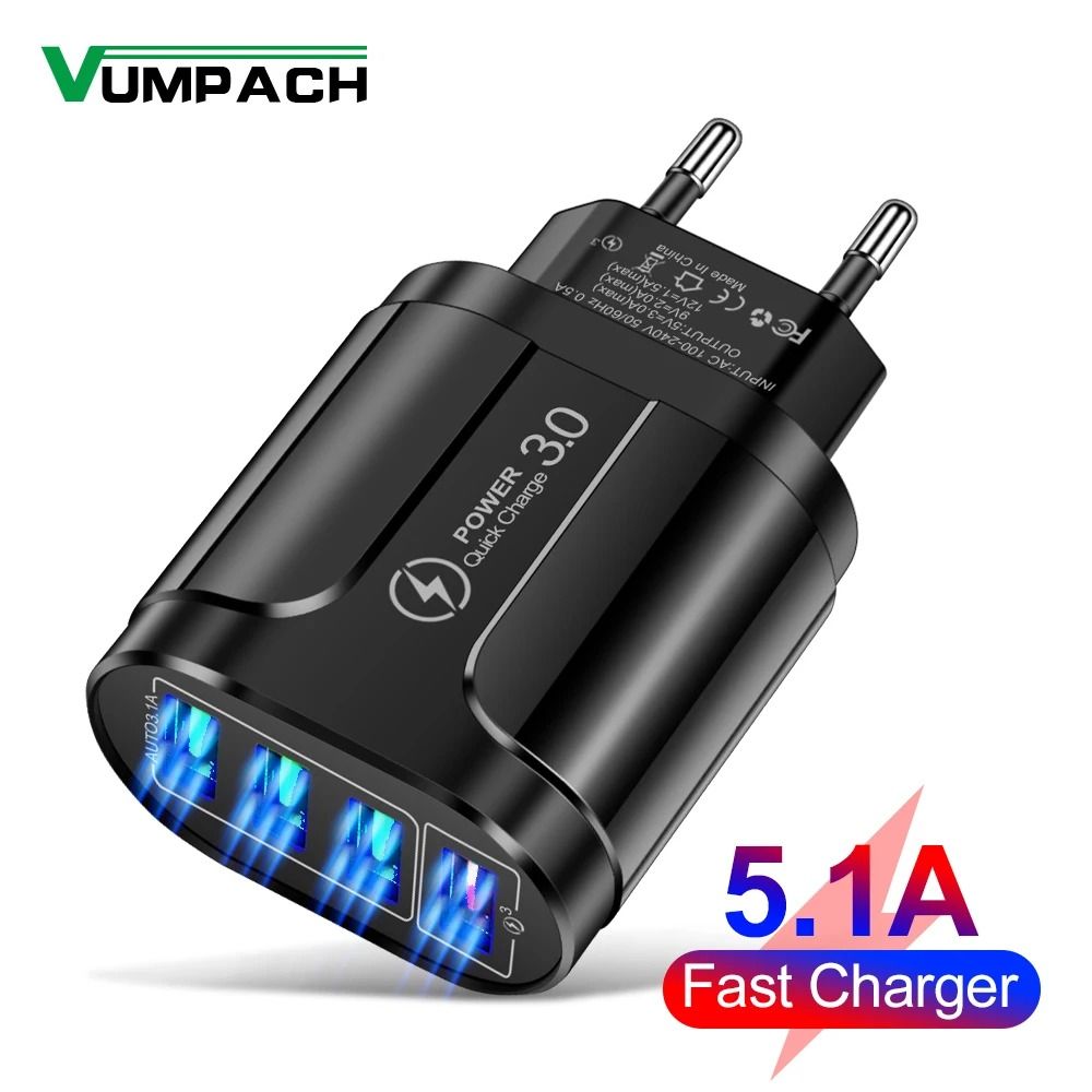 4-Port 45W USB Wall Charger – Quick Charge 3.0 Fast Charging Adapter for iPhone 12, 11 & Samsung