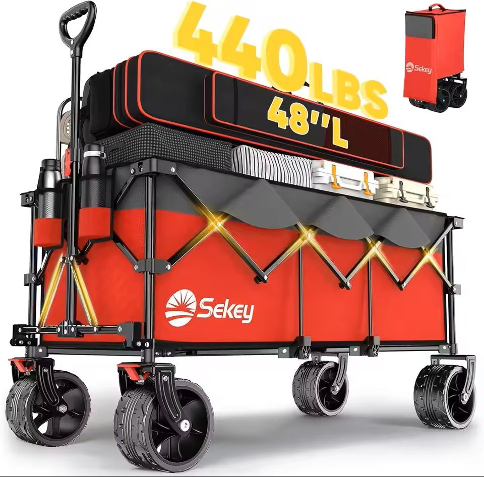 48 in Heavy Duty Collapsible Folding Wagon 440 lbs Capacity Utility Cart