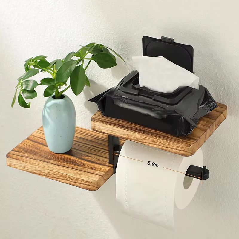 Wooden Paper Towel Holder Vertical Countertop Organizer for Kitchen & Bathroom