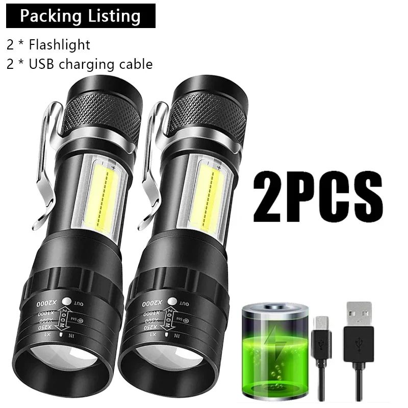 BrightCore Mini USB Rechargeable Flashlight with COB LED & Zoom Focus