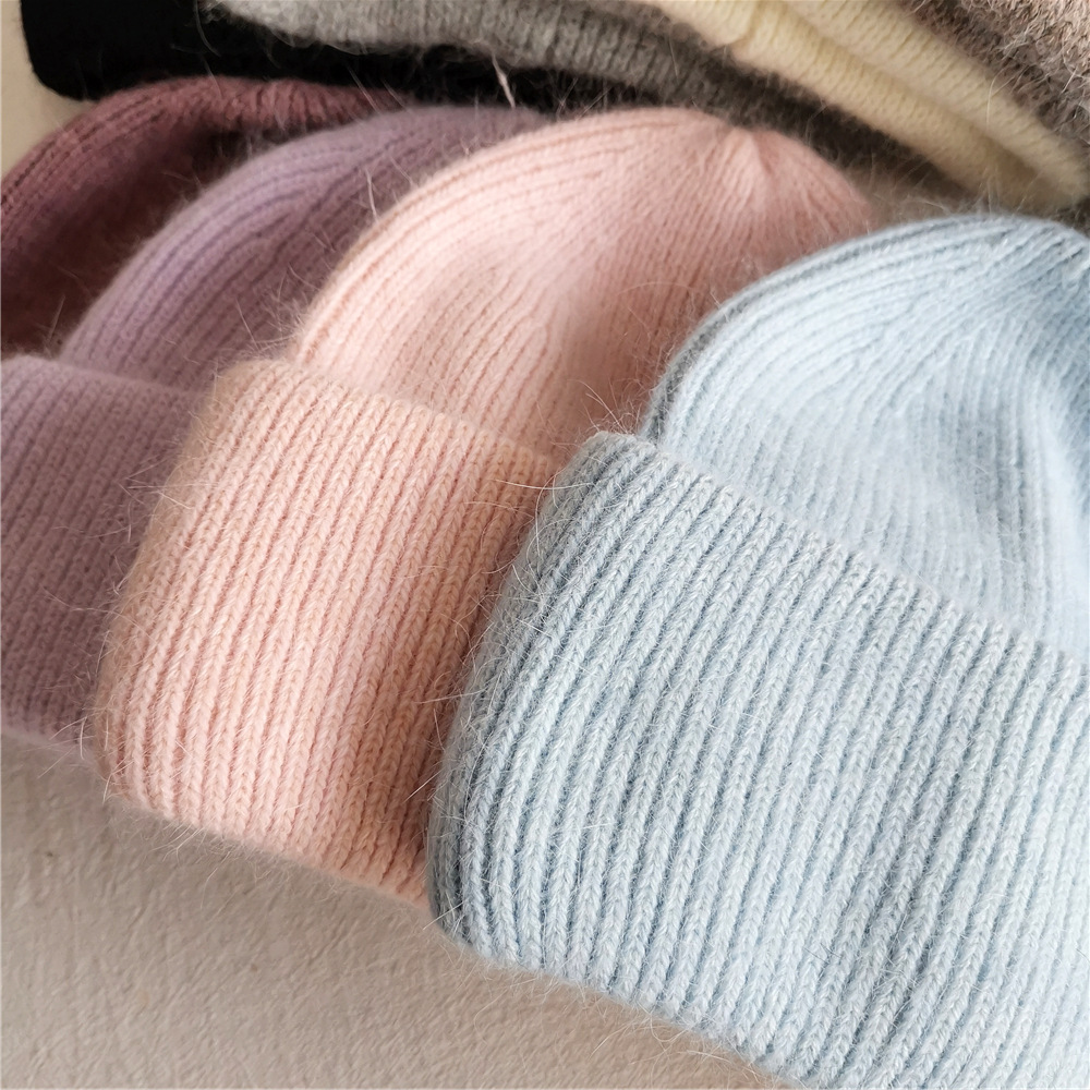 Real Rabbit Fur Winter Hat Fashion Women Beanie Warm Solid CoverWomen Solid Adult Cover Head Cap