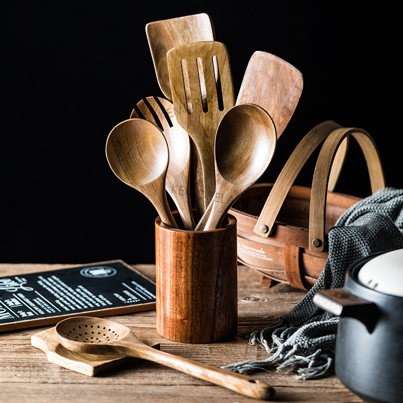 Cooking Wooden Utensils for Cooking, Teak Wooden Kitchen Utensils Set