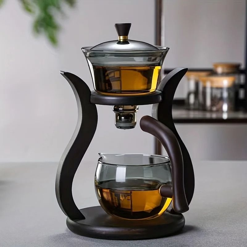 Glass Tea Set Semi Automatic Drip Teapot with Infuser and Teacups