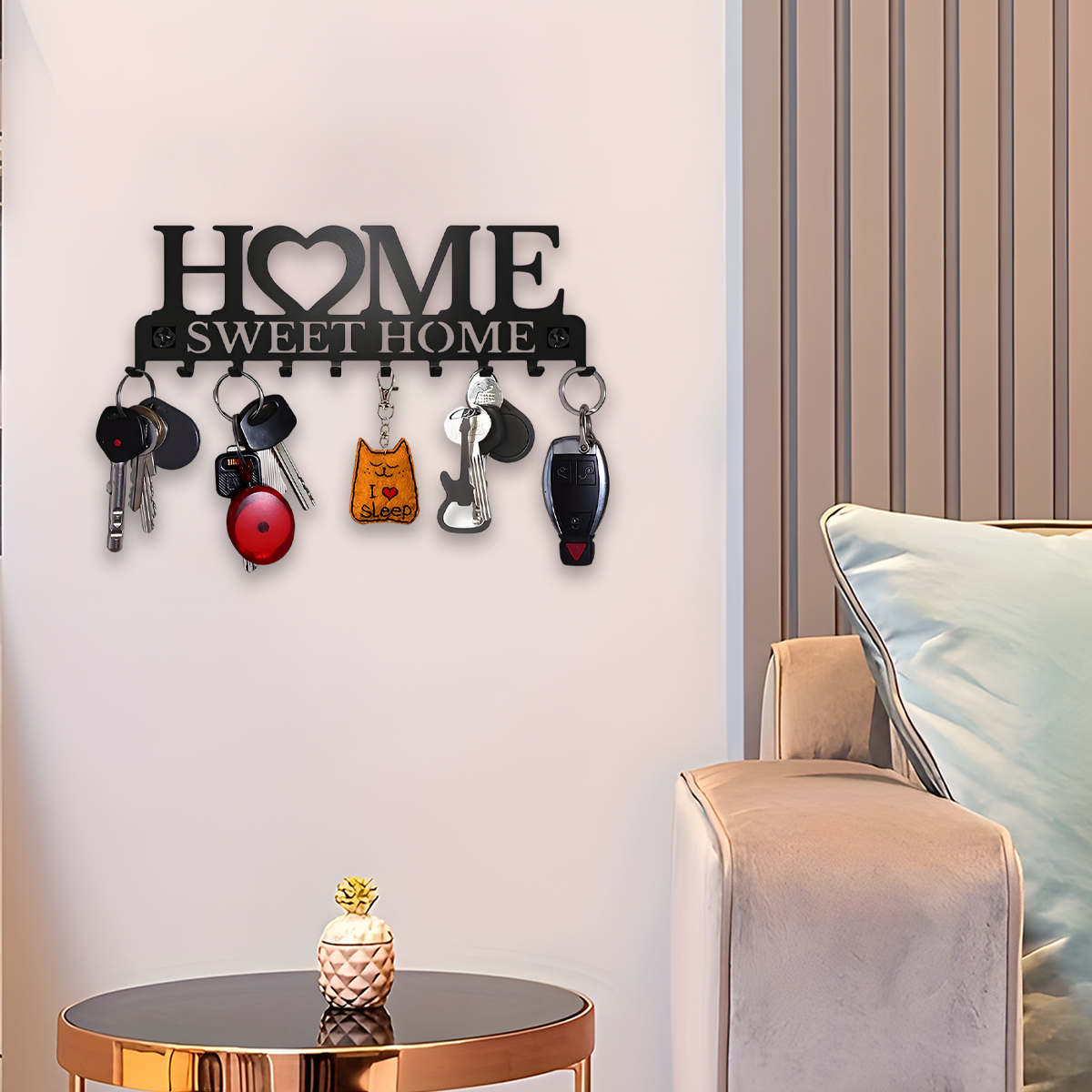 Black Metal Wall-Mounted Key Holder Rack, Sweet Home Design